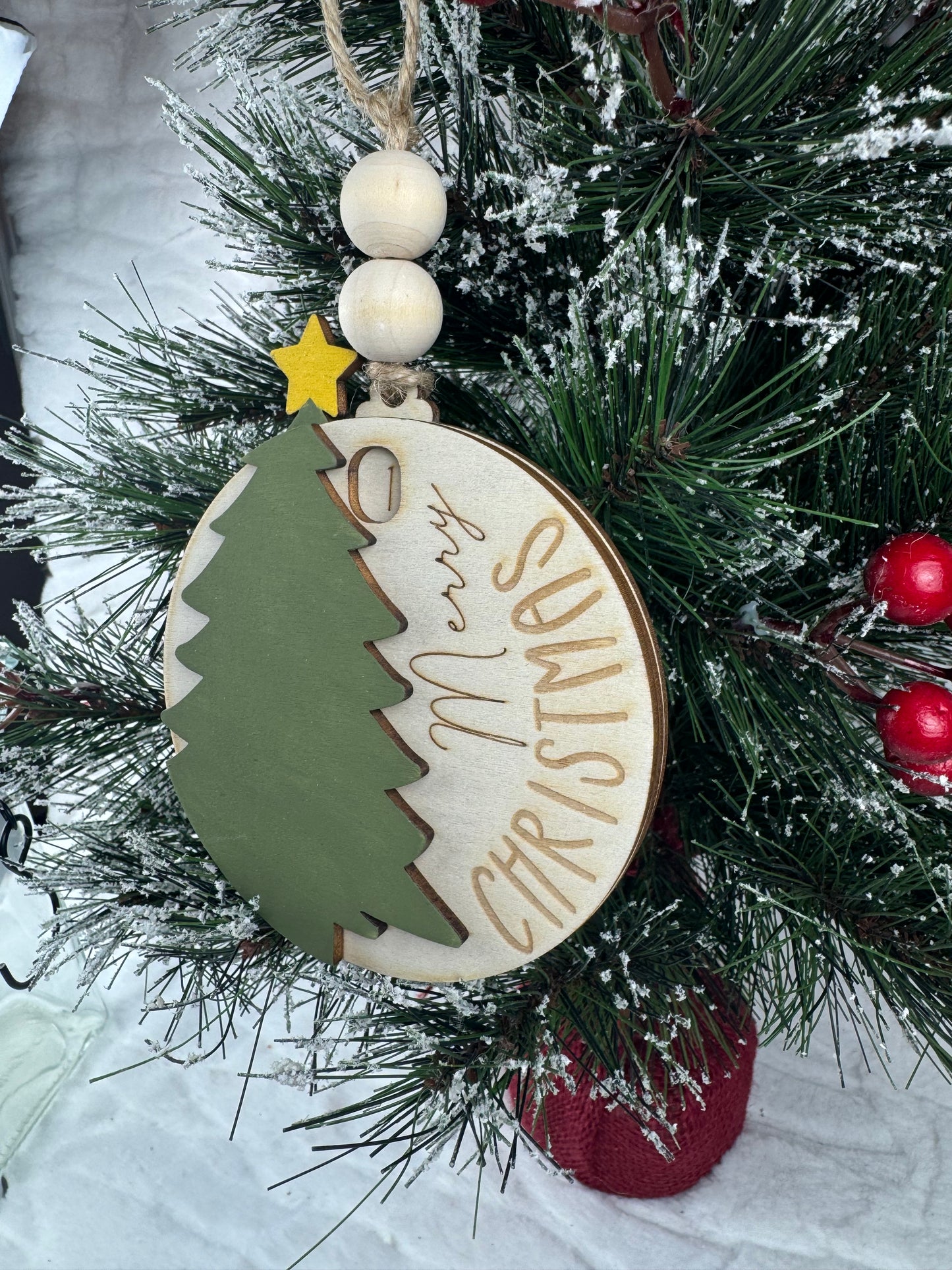 Side view of Christmas Tree Countdown Ornament on tree