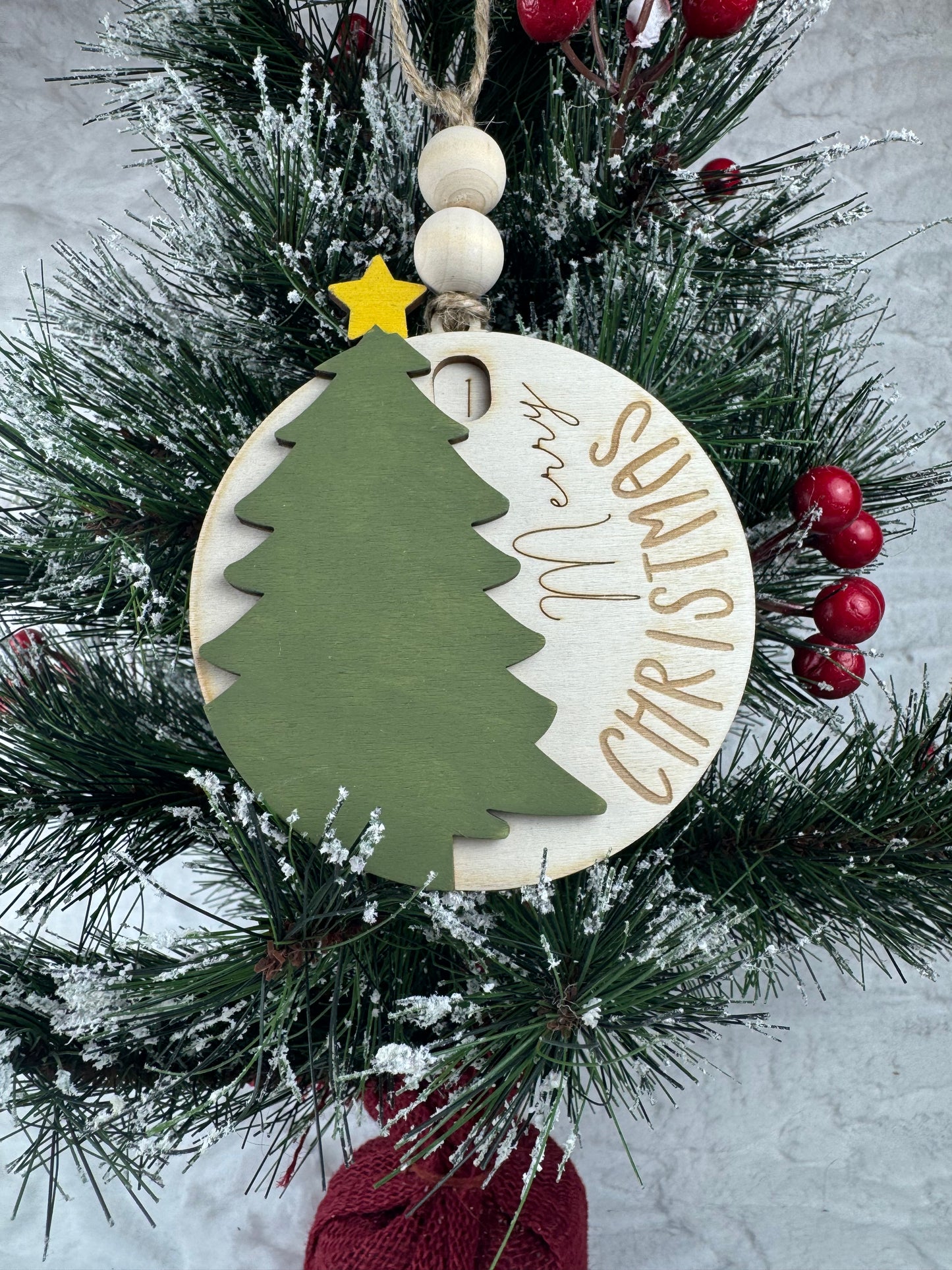 Close-up of Christmas Tree Countdown Ornament on tree