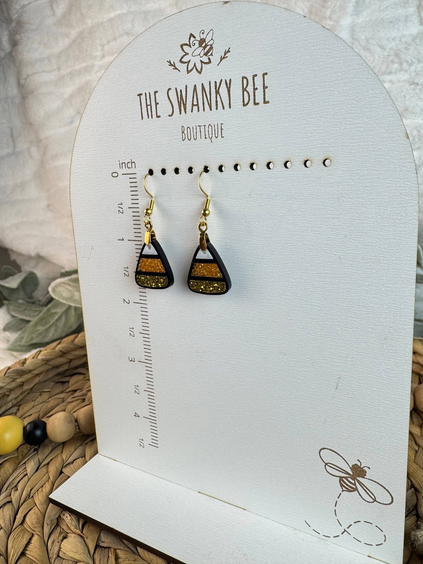 Candy Corn Earrings, Glitter Fall Halloween Jewelry