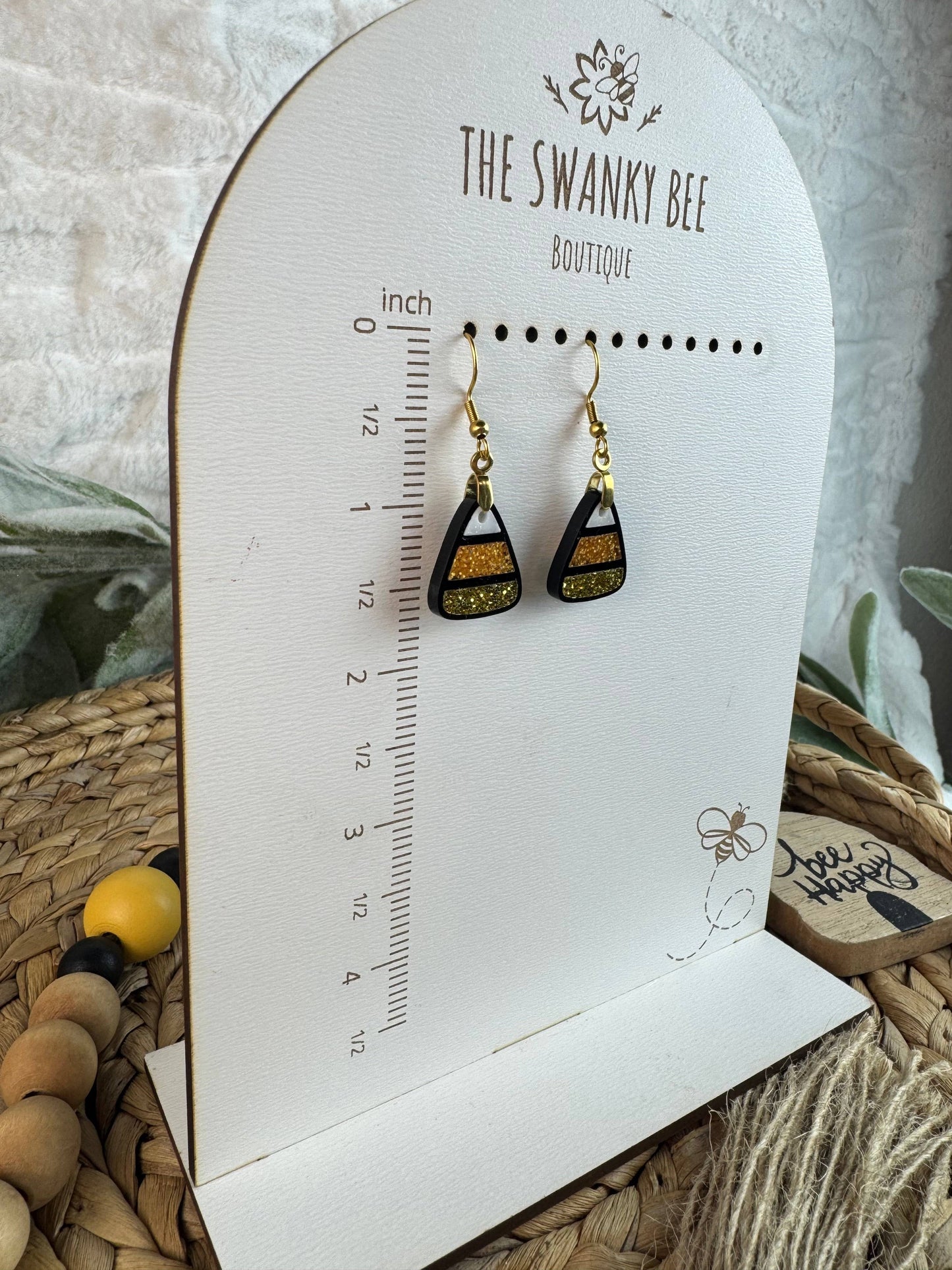 Candy Corn Earrings, Glitter Fall Halloween Jewelry