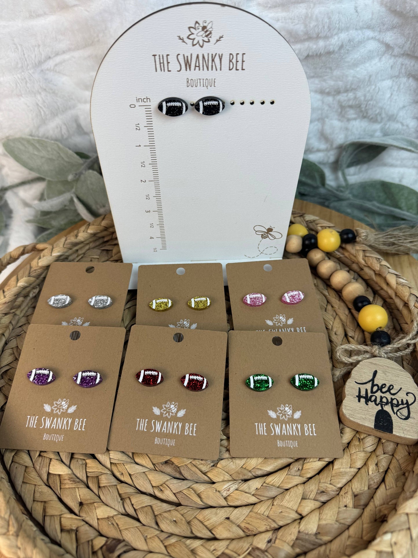 Glitter Football Stud Earrings – Game Day Stud Earrings in Team Colors – Custom Football Mom Jewelry