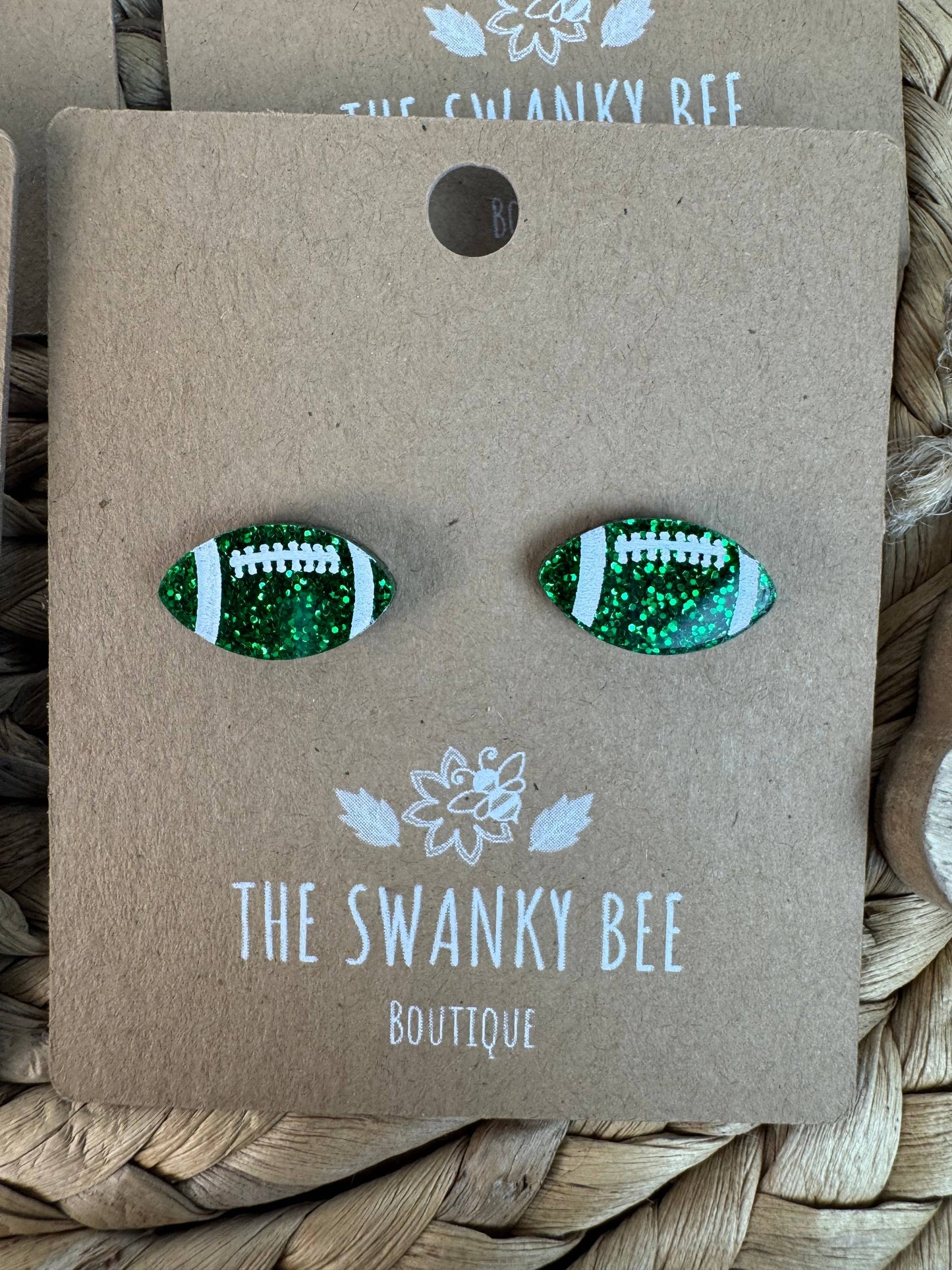 Glitter Football Stud Earrings – Game Day Stud Earrings in Team Colors – Custom Football Mom Jewelry