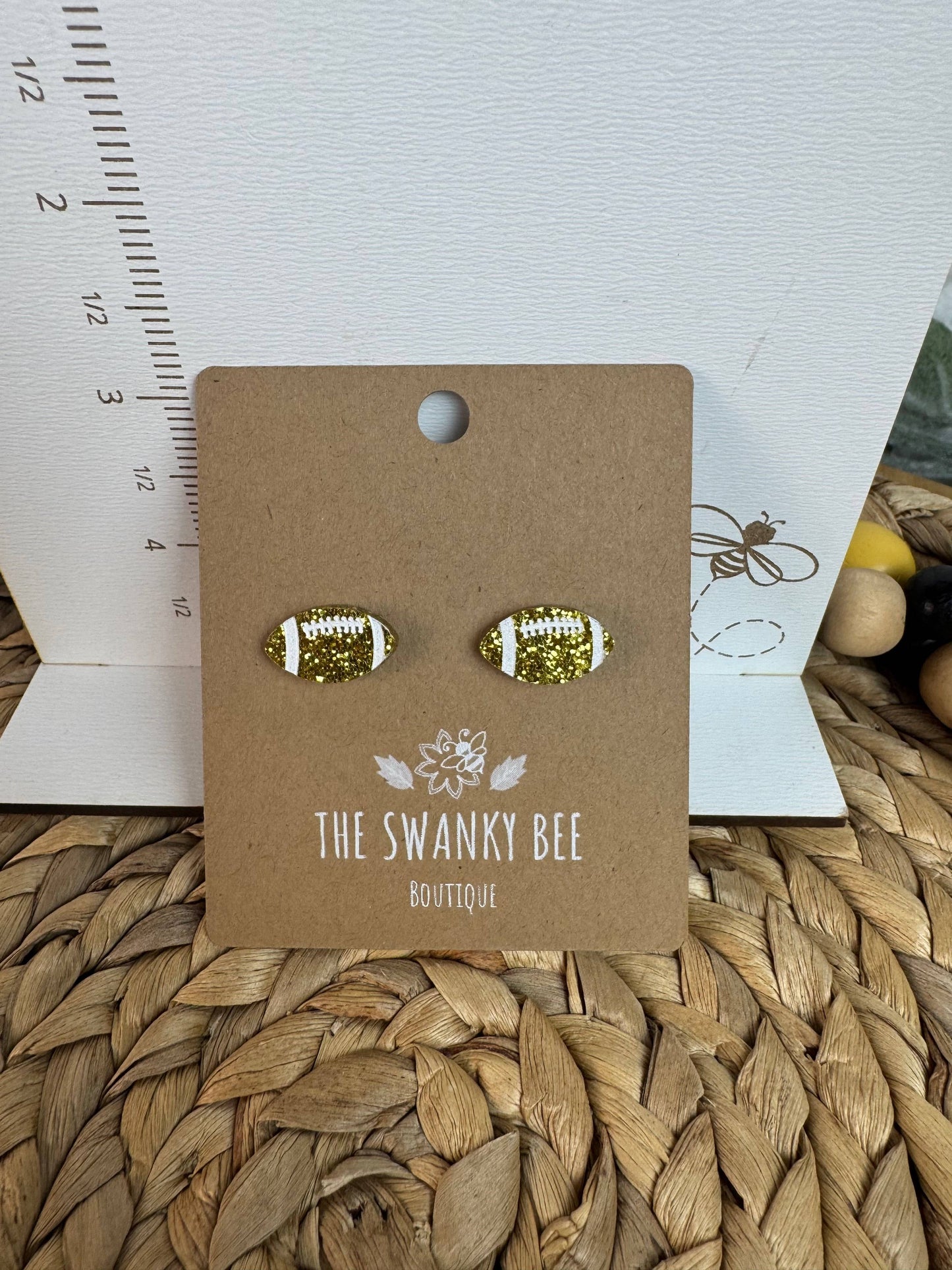 Glitter Football Stud Earrings – Game Day Stud Earrings in Team Colors – Custom Football Mom Jewelry