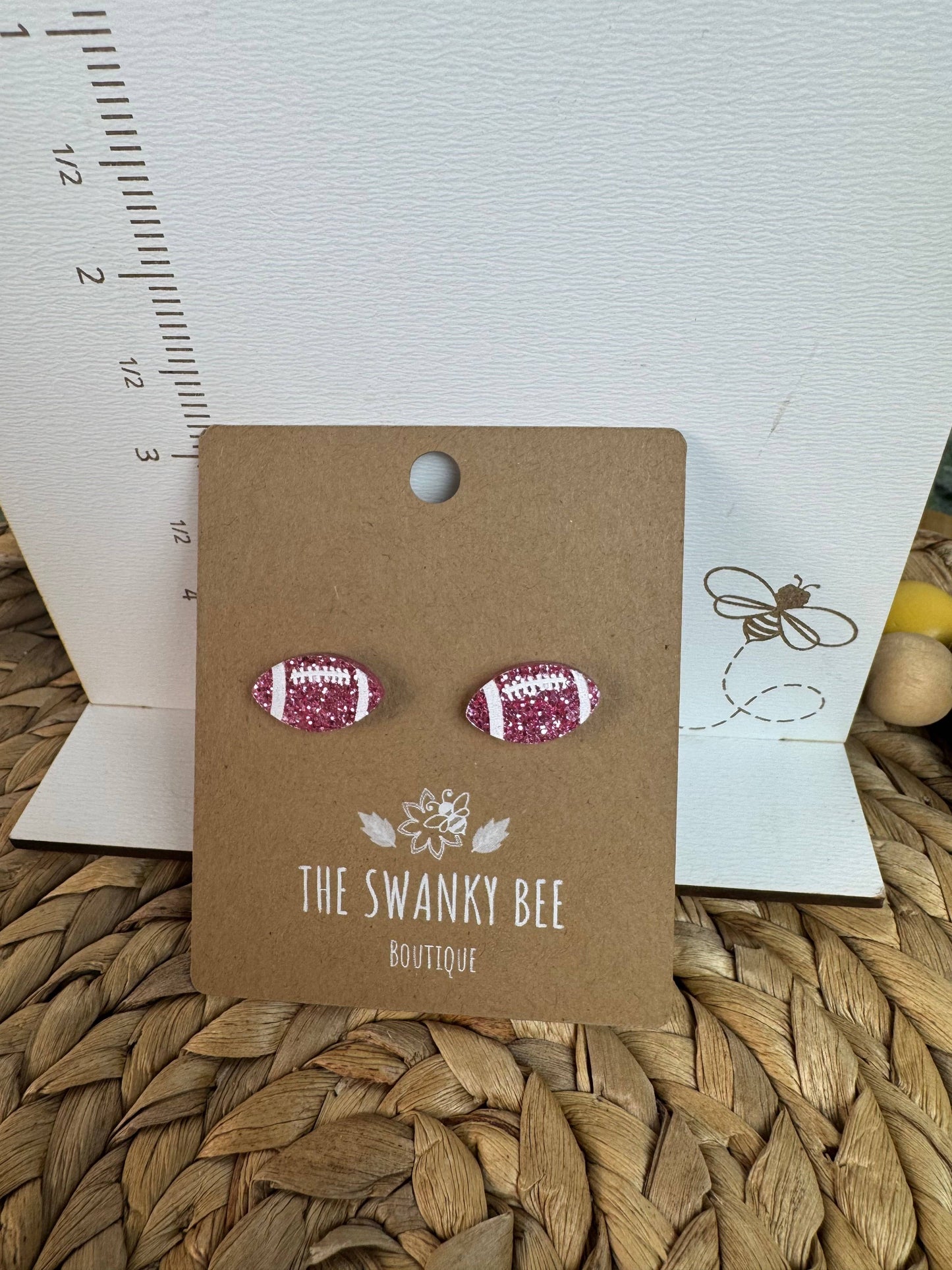 Glitter Football Stud Earrings – Game Day Stud Earrings in Team Colors – Custom Football Mom Jewelry