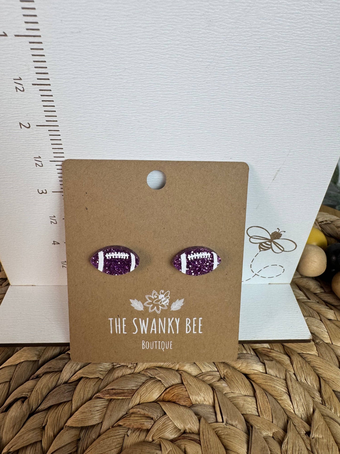 Glitter Football Stud Earrings – Game Day Stud Earrings in Team Colors – Custom Football Mom Jewelry