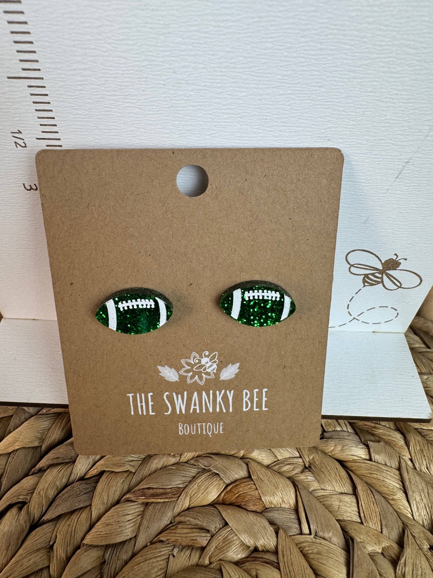 Glitter Football Stud Earrings – Game Day Stud Earrings in Team Colors – Custom Football Mom Jewelry