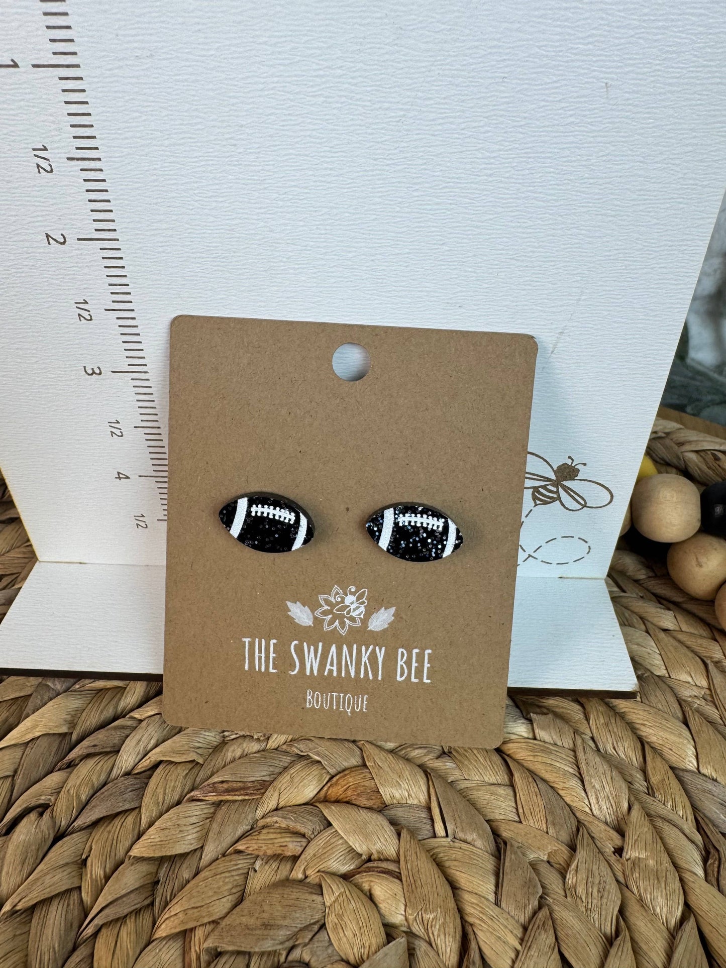 Glitter Football Stud Earrings – Game Day Stud Earrings in Team Colors – Custom Football Mom Jewelry