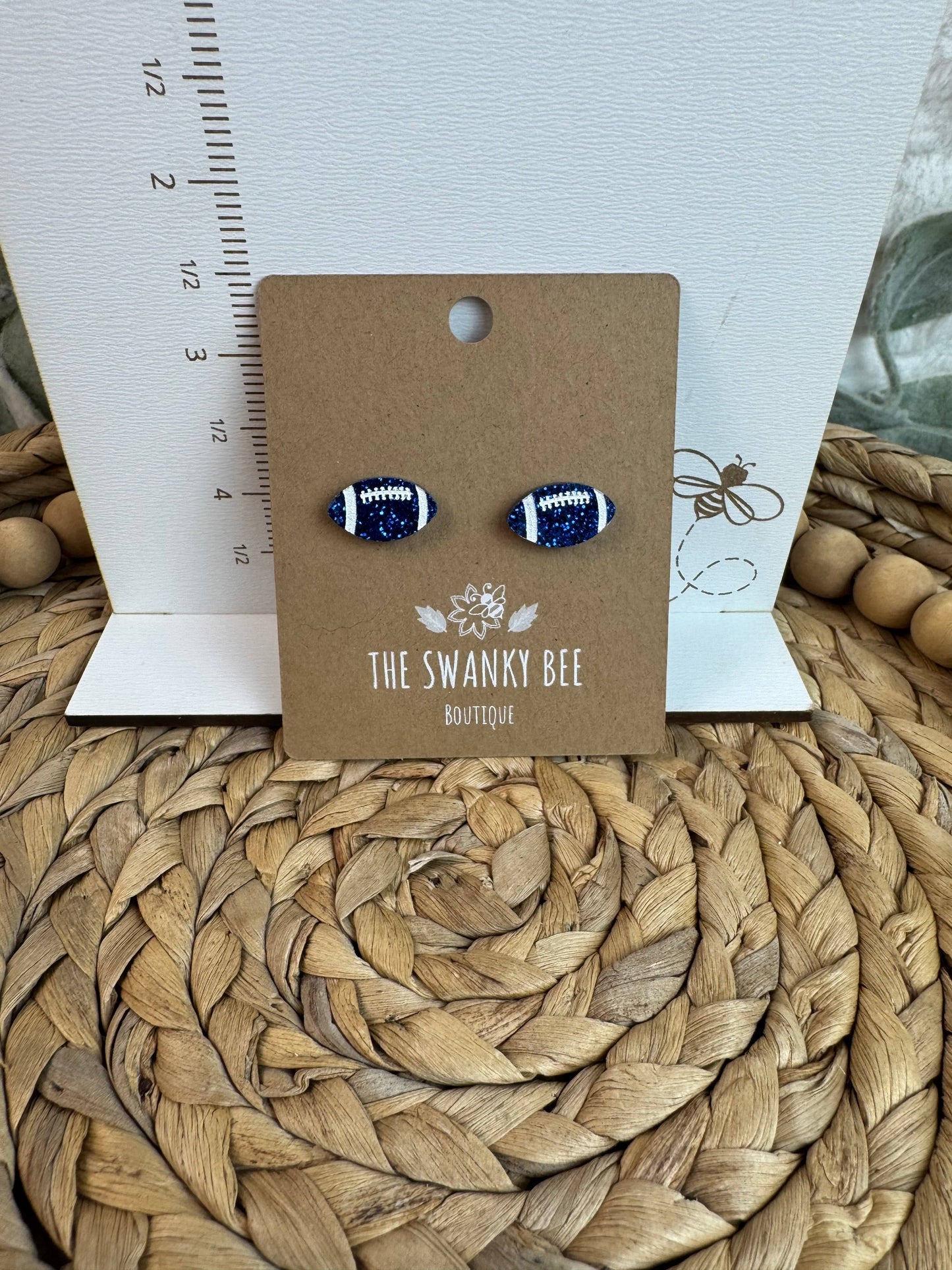 Glitter Football Stud Earrings – Game Day Stud Earrings in Team Colors – Custom Football Mom Jewelry