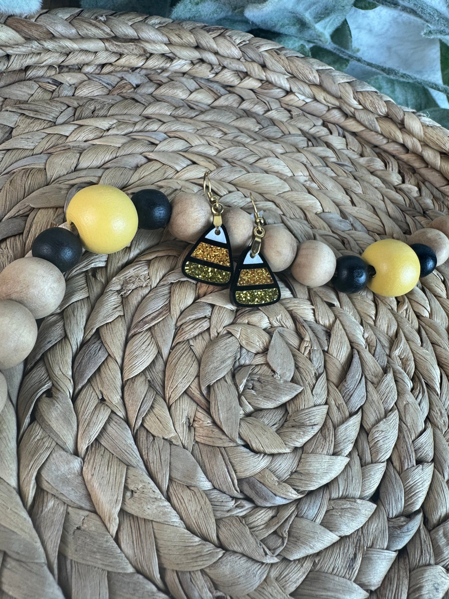 Candy Corn Earrings, Glitter Fall Halloween Jewelry