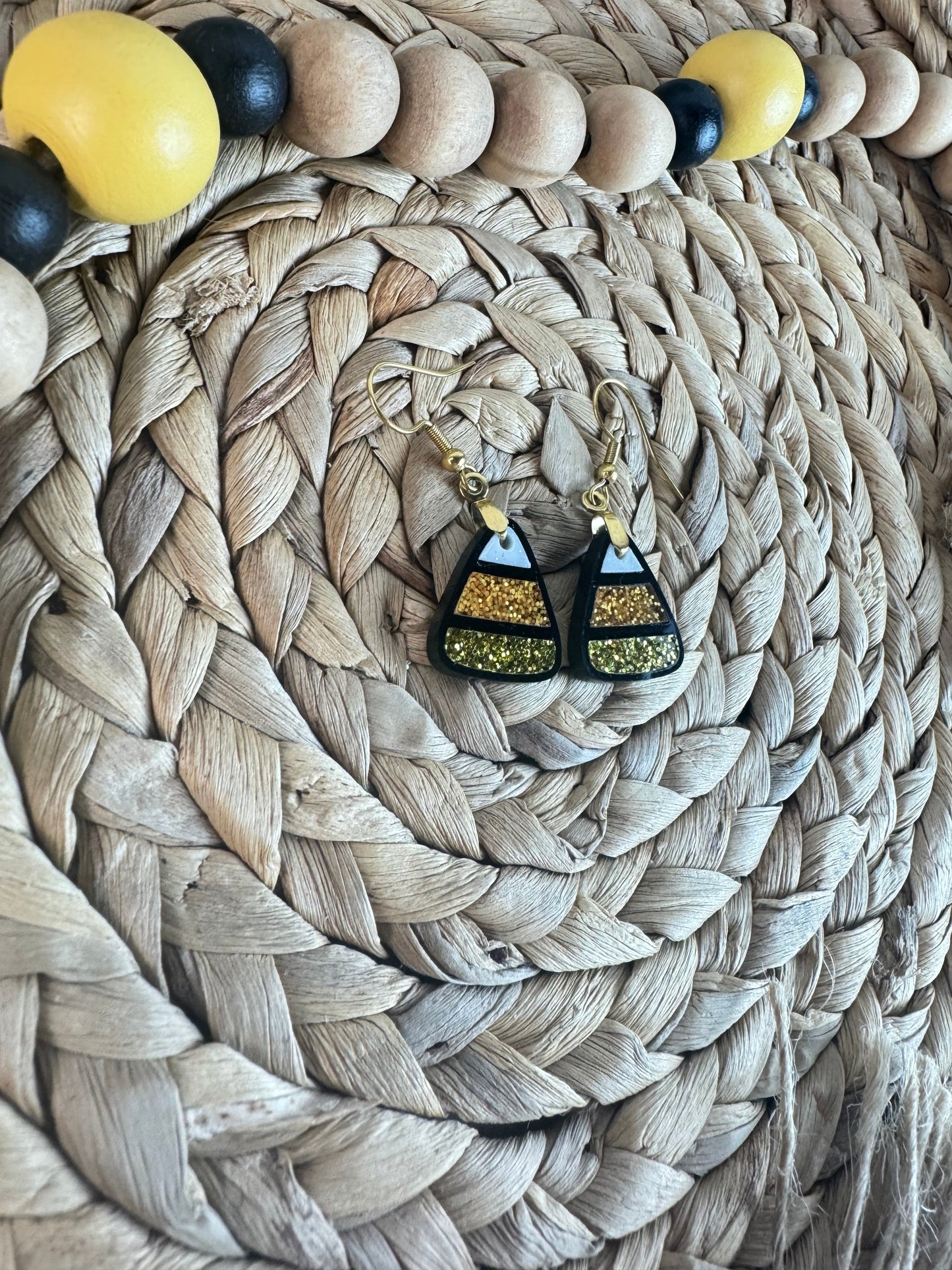 Candy Corn Earrings, Glitter Fall Halloween Jewelry