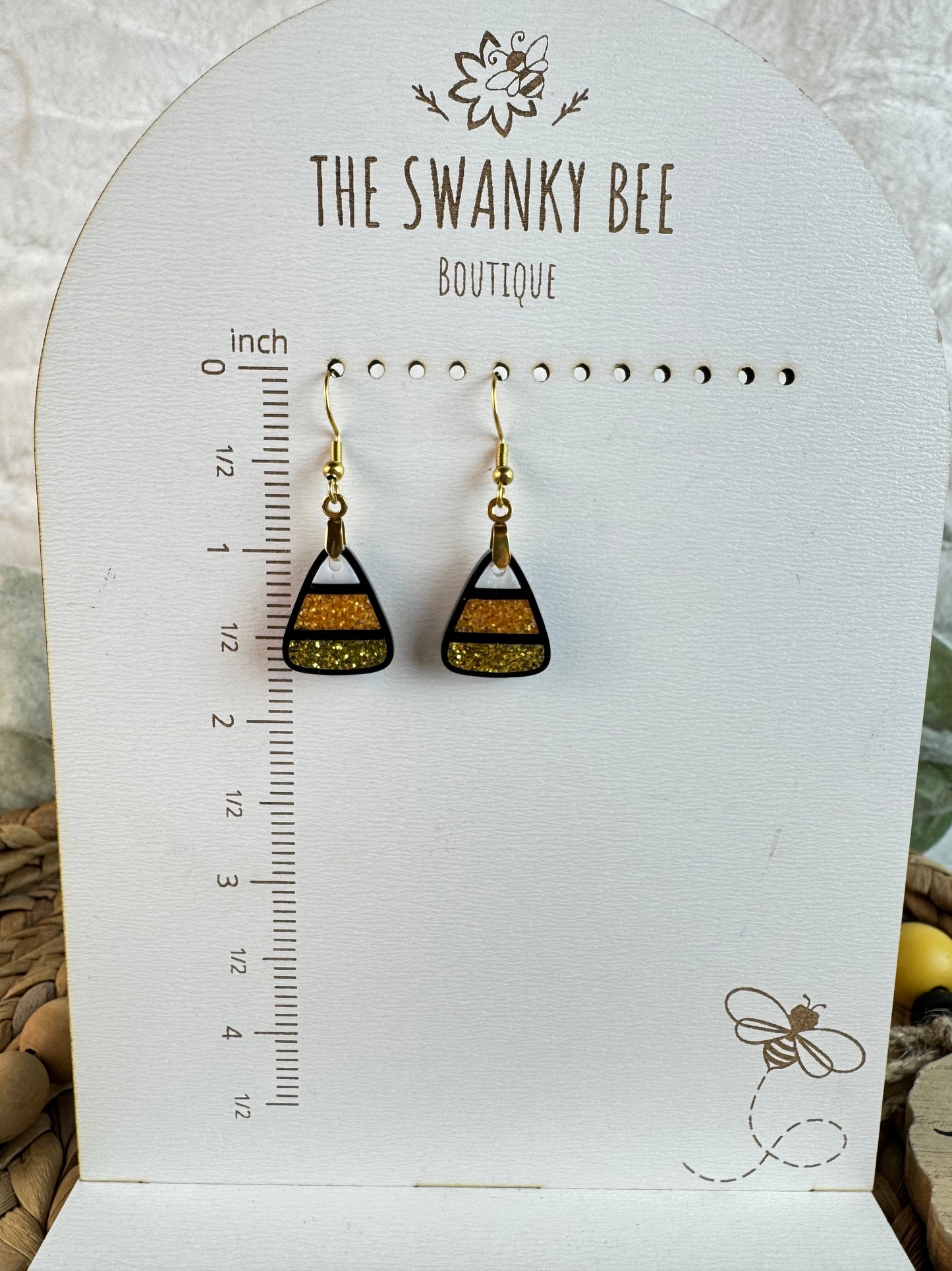 Candy Corn Earrings, Glitter Fall Halloween Jewelry