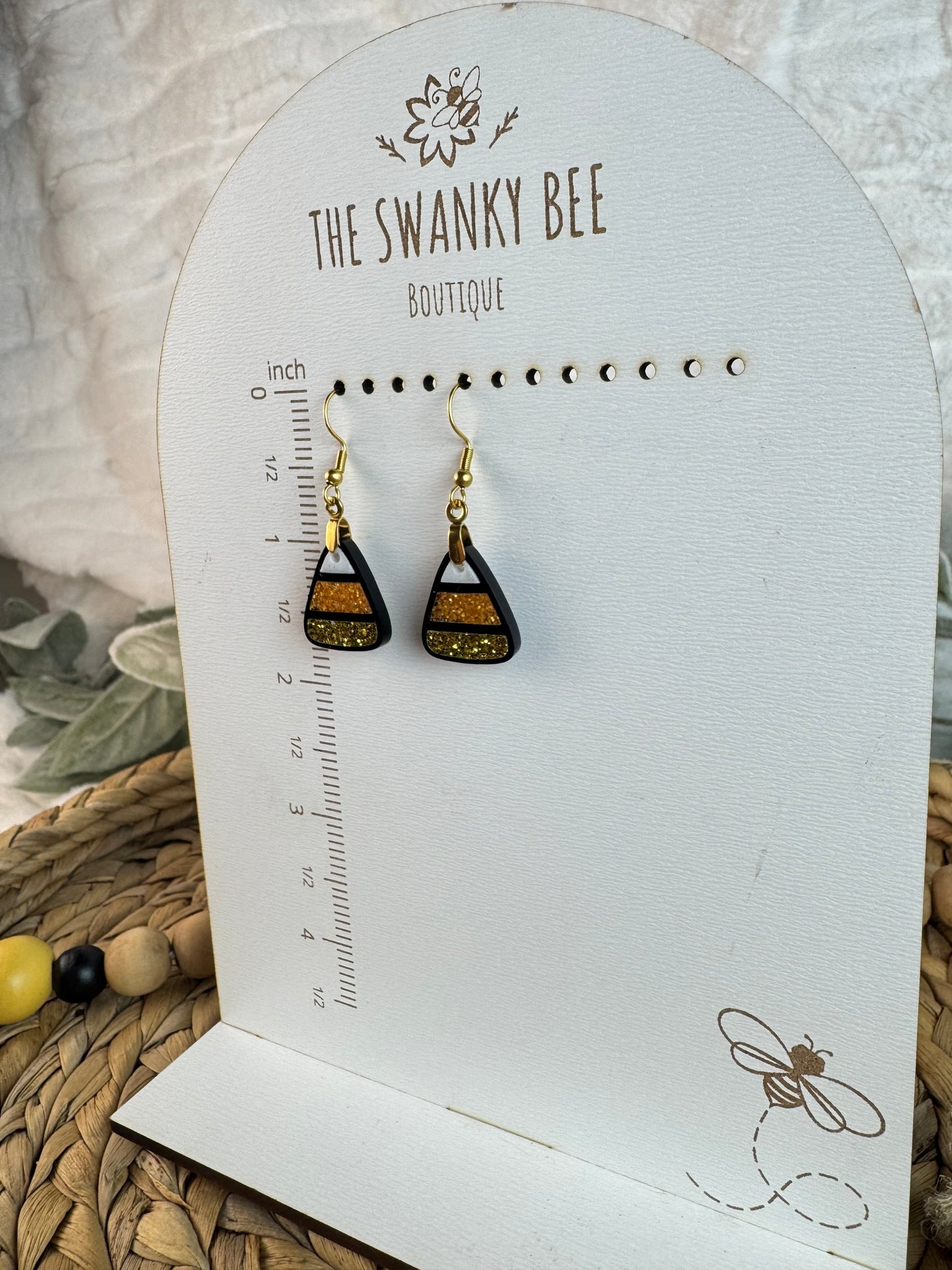 Candy Corn Earrings, Glitter Fall Halloween Jewelry