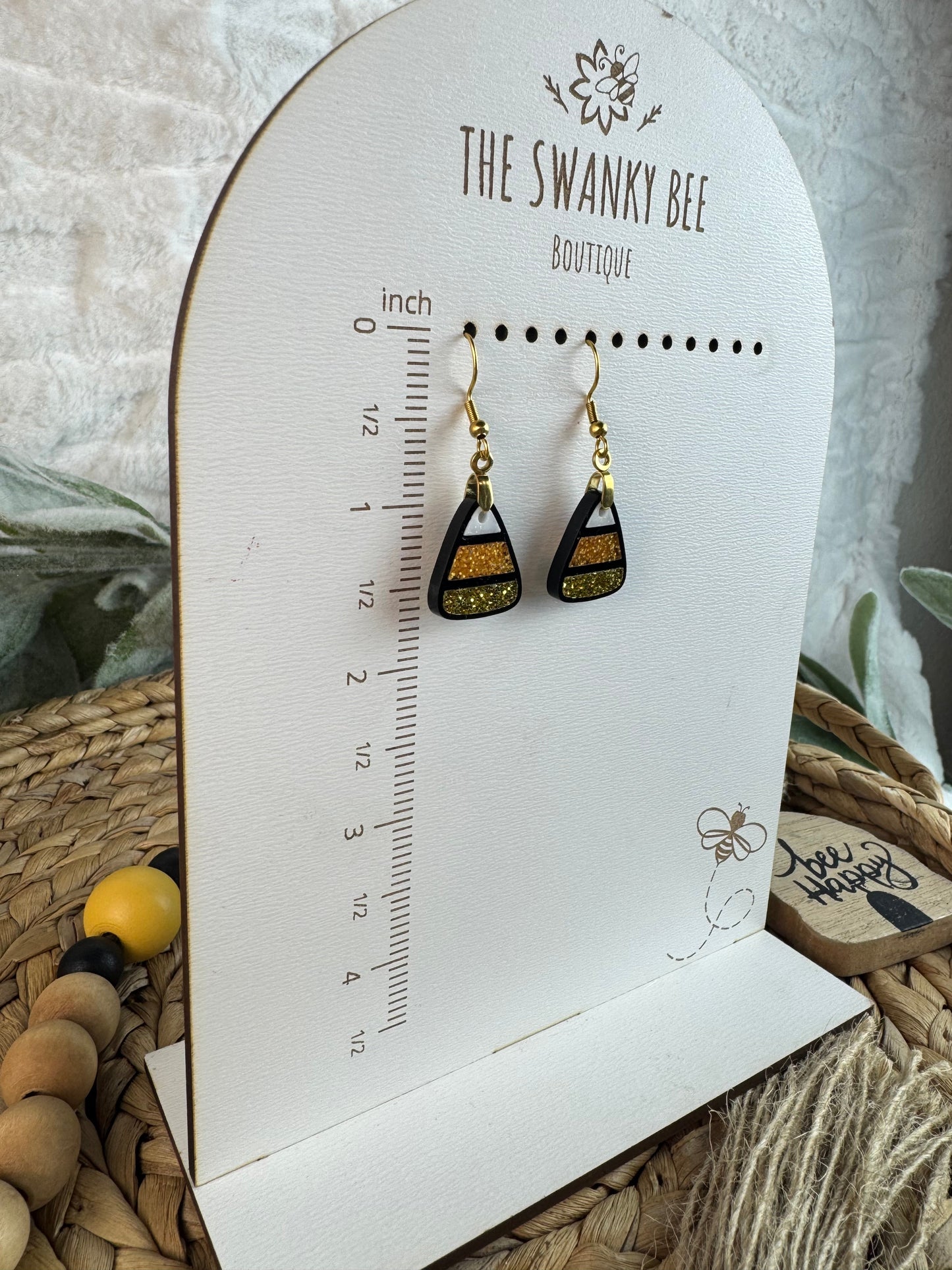 Candy Corn Earrings, Glitter Fall Halloween Jewelry