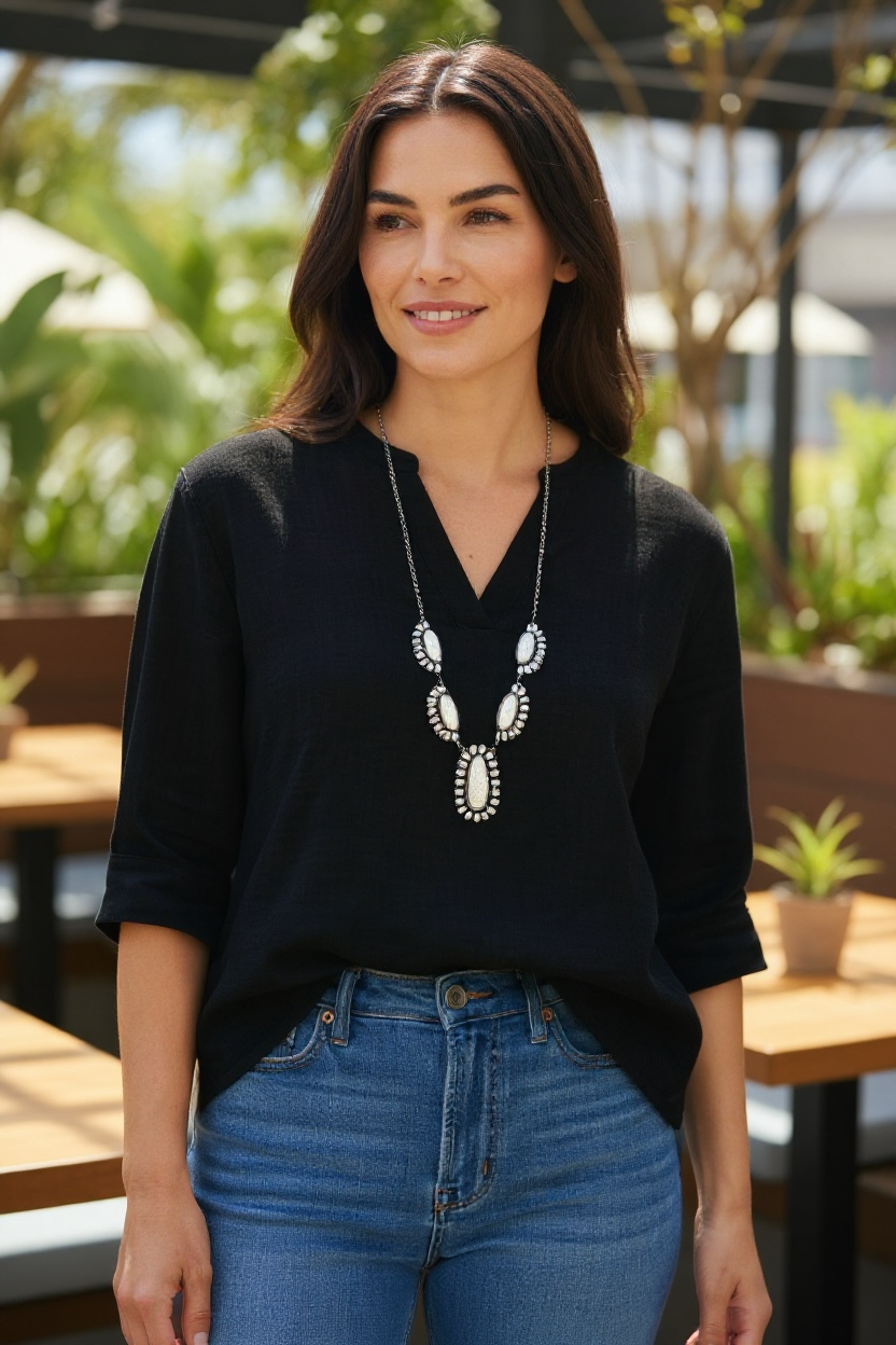 Western Style Cream Stone Statement Necklace