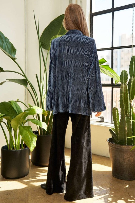Dusty Blue Velvet Crinkle Top
