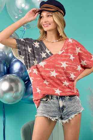 Americana Printed Knit V Neck Top - The Swanky Bee