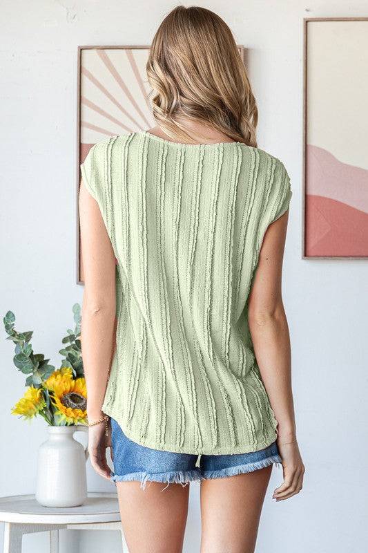 Sage Textured Cap Sleeve Blouse - Versatile Top