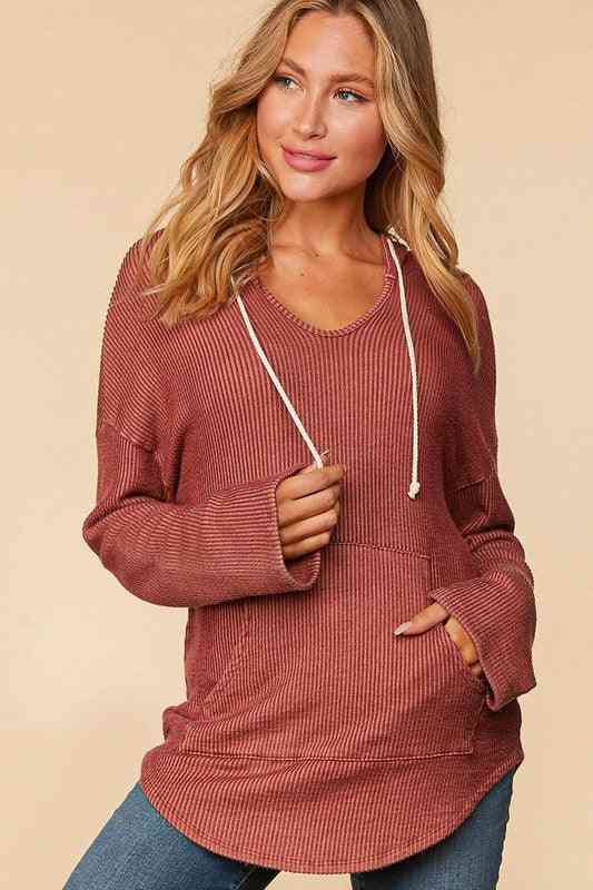 Burgundy Rib Knit Hoodie - The Swanky Bee
