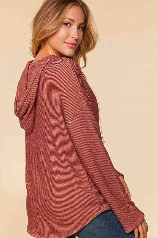 Burgundy Rib Knit Hoodie - The Swanky Bee
