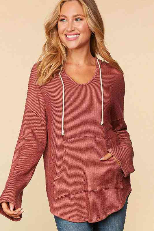 Burgundy Rib Knit Hoodie - The Swanky Bee