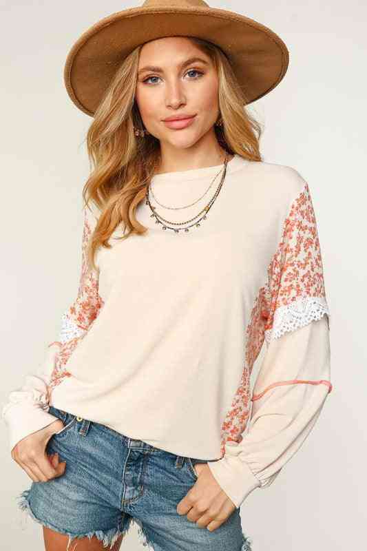 Coral and Cream French Terry Pullover - The Swanky Bee