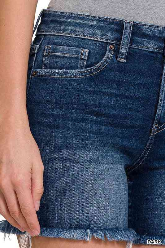 Dark Frayed Hem Denim Shorts - The Swanky Bee