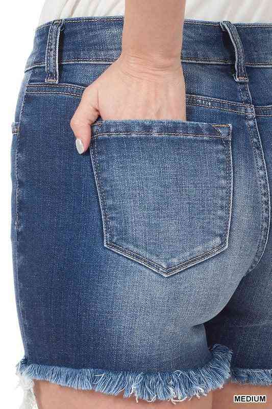 Dark Frayed Hem Denim Shorts - The Swanky Bee