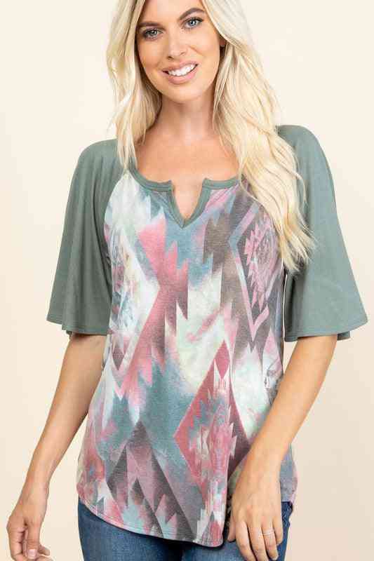 Diamond Printed Flutter Sleeve Top - The Swanky Bee