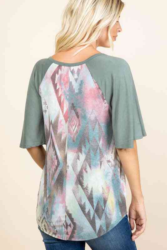 Diamond Printed Flutter Sleeve Top - The Swanky Bee