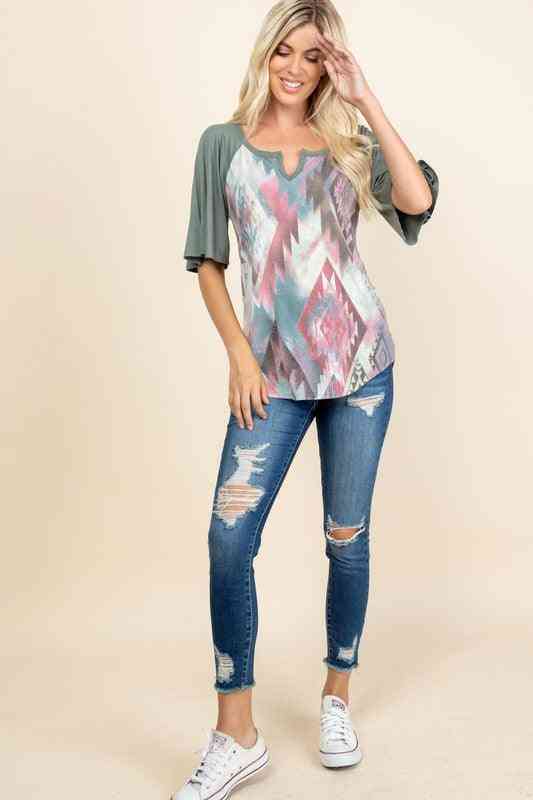 Diamond Printed Flutter Sleeve Top - The Swanky Bee