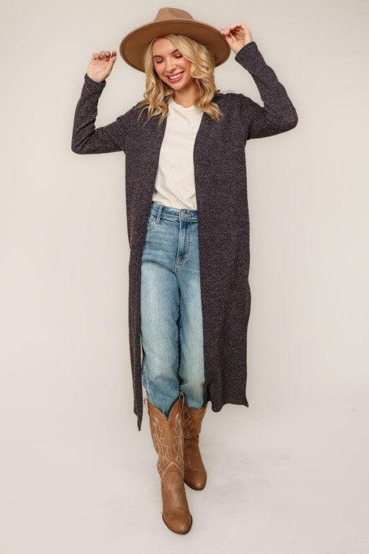 Two Tone Corded Hacci Duster Cardigan