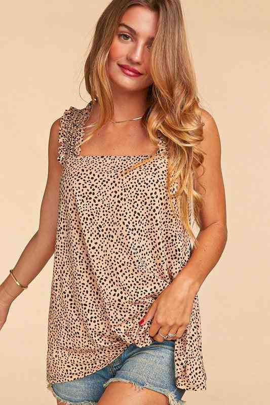 Frilly Shoulder Dot Tank - The Swanky Bee