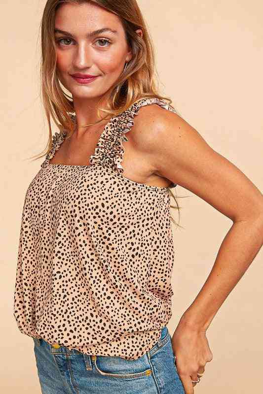 Frilly Shoulder Dot Tank - The Swanky Bee