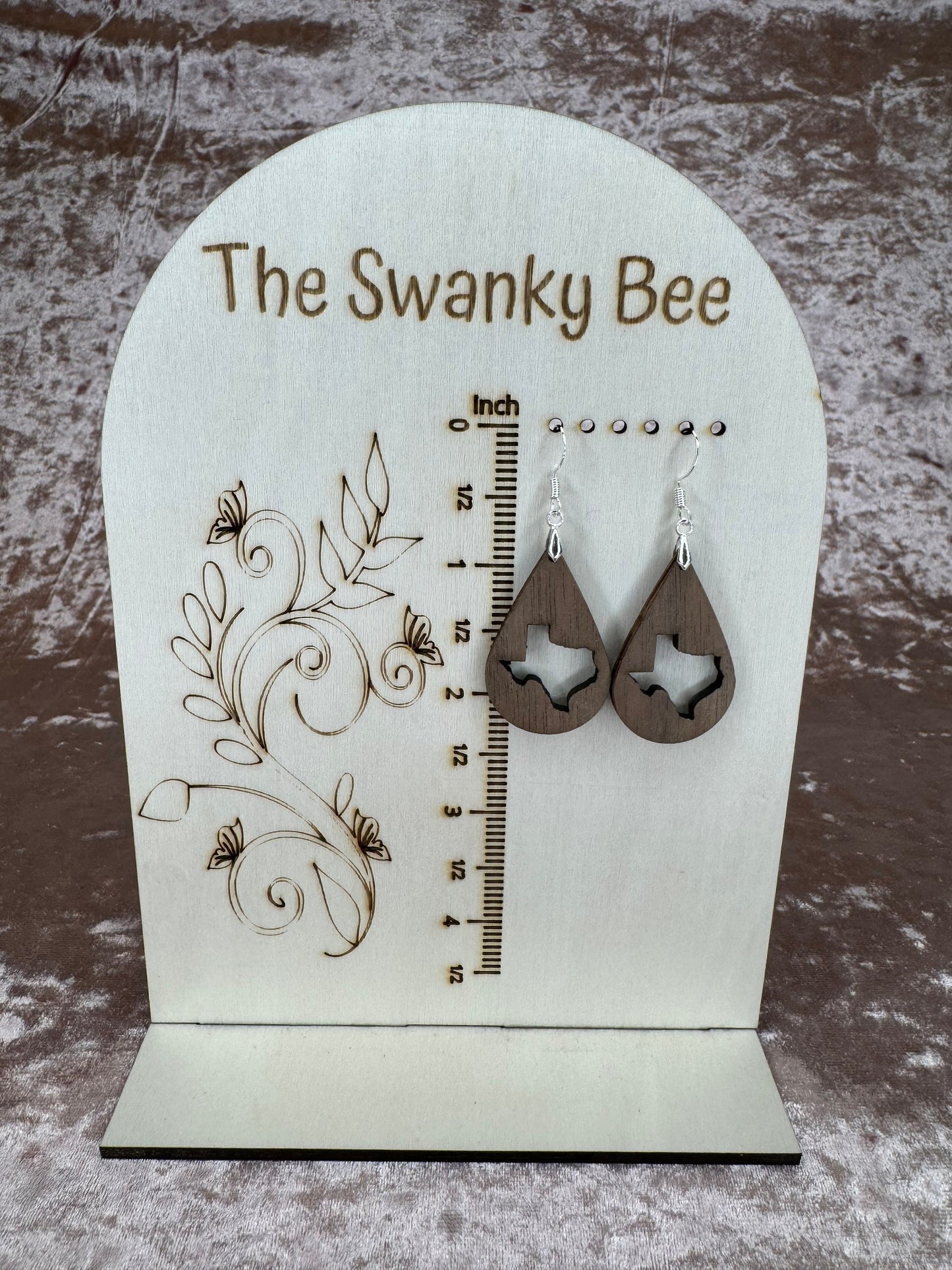Walnut Wood Texas Earrings: Lone Star State Teardrop Jewelry