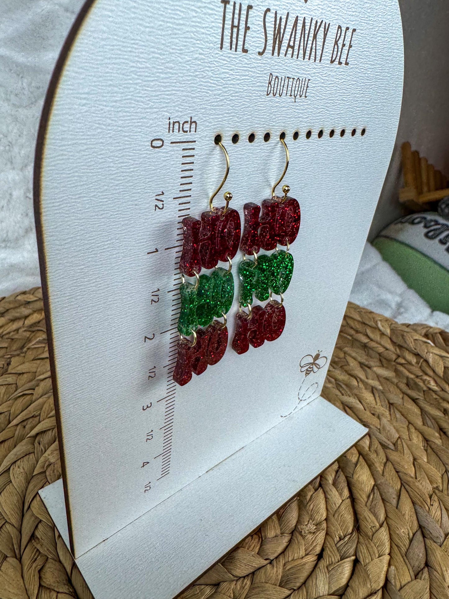 HoHoHo Christmas Dangle Earrings, Festive Jewelry