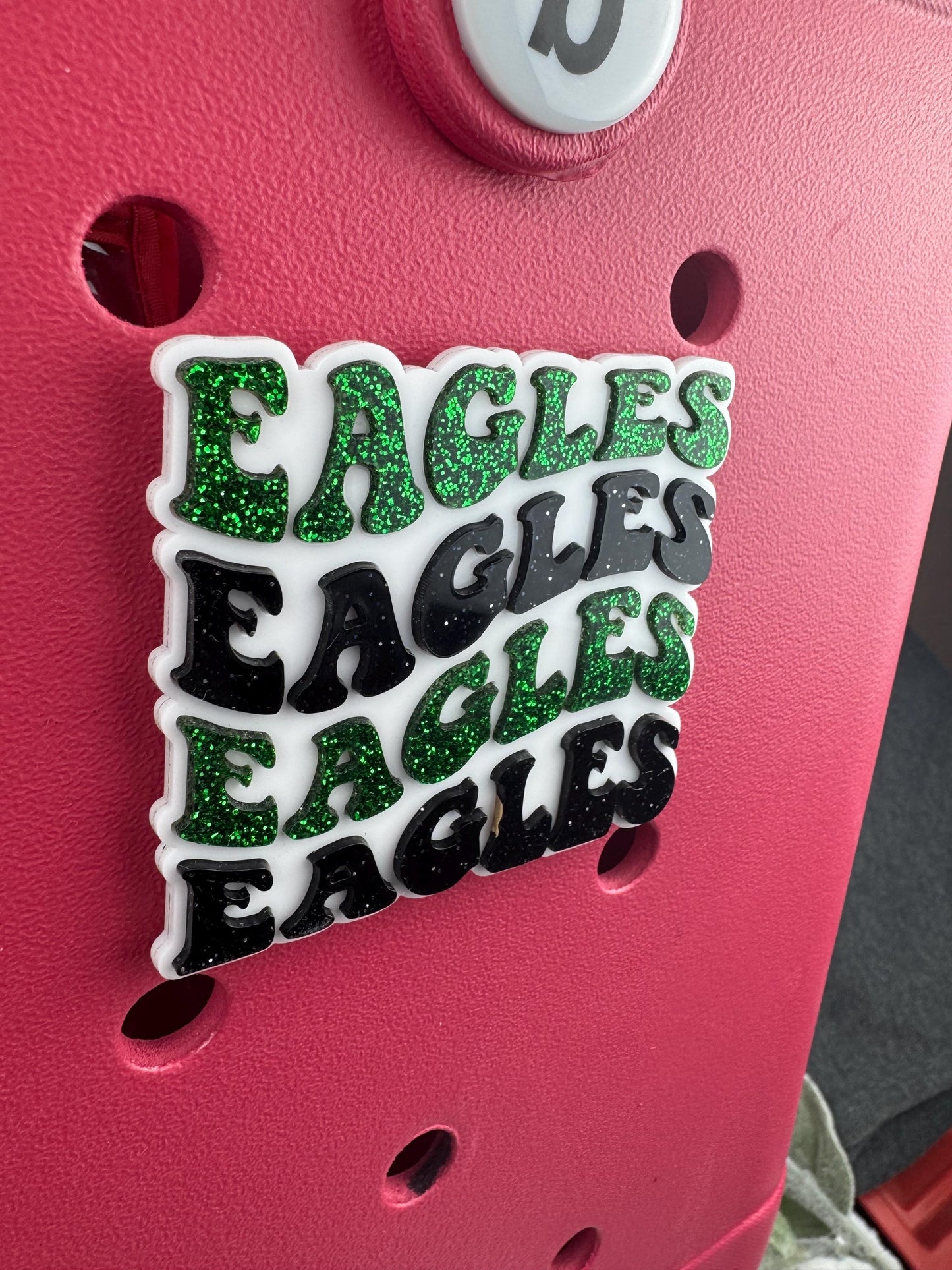 Eagles Glitter Bag Charm: Green and Black Bogg Style Bag Decoration