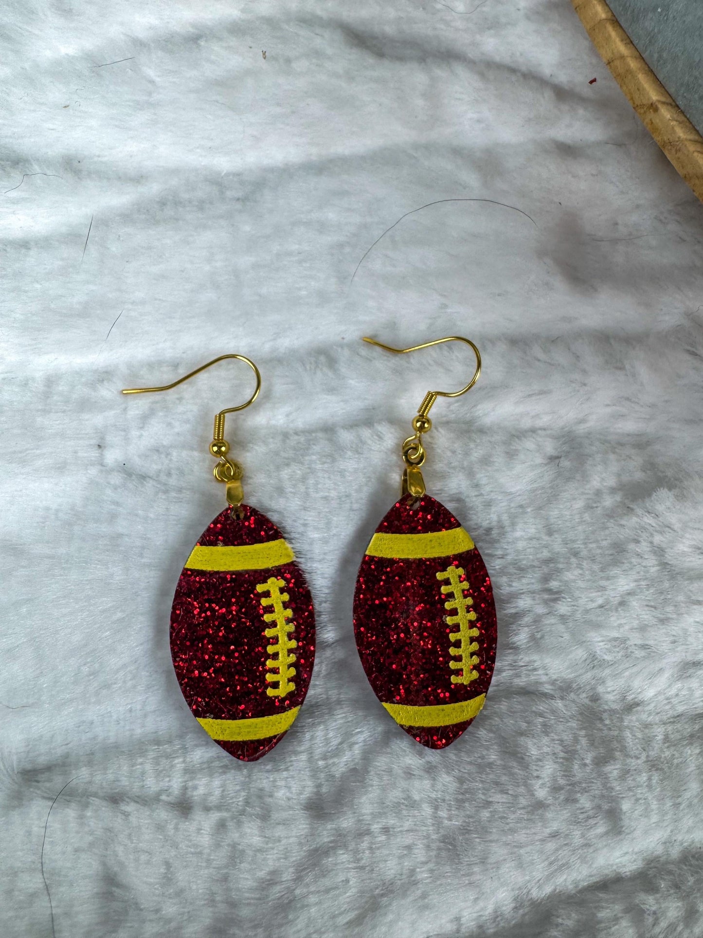 Red Glitter Football Earrings: Sports Fan Jewelry