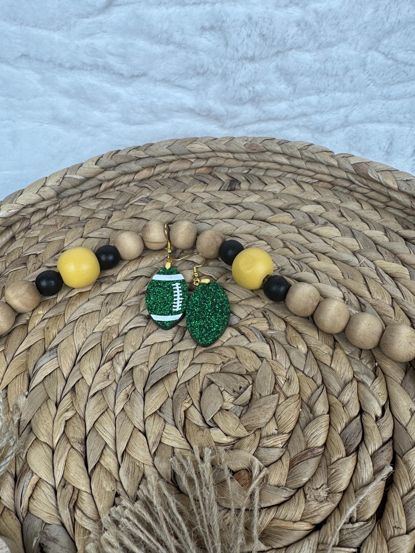 Green Glitter Football Earrings: Sports Fan Jewelry