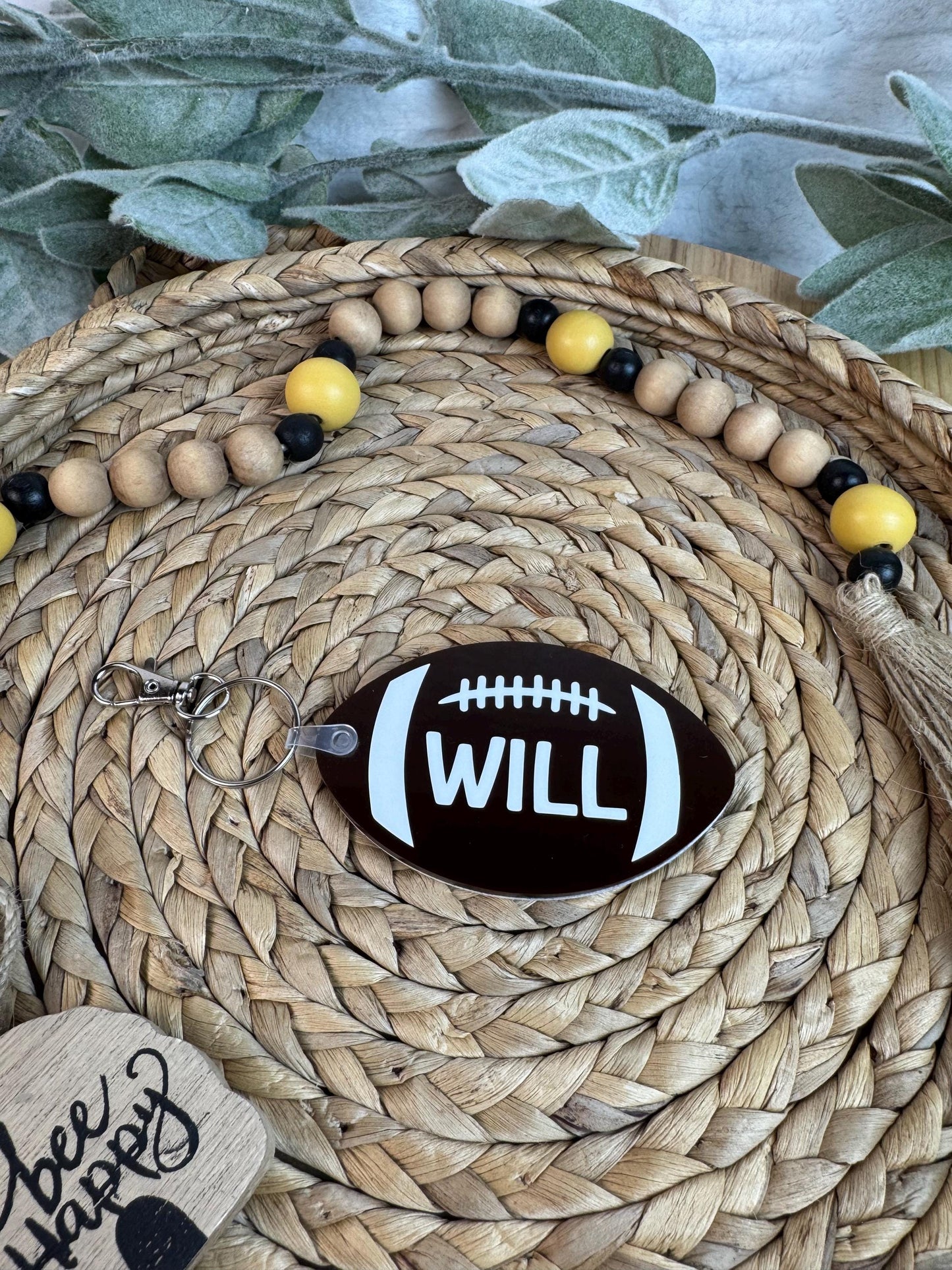 Custom Name Football Keychain: Acrylic Team Bag Tag