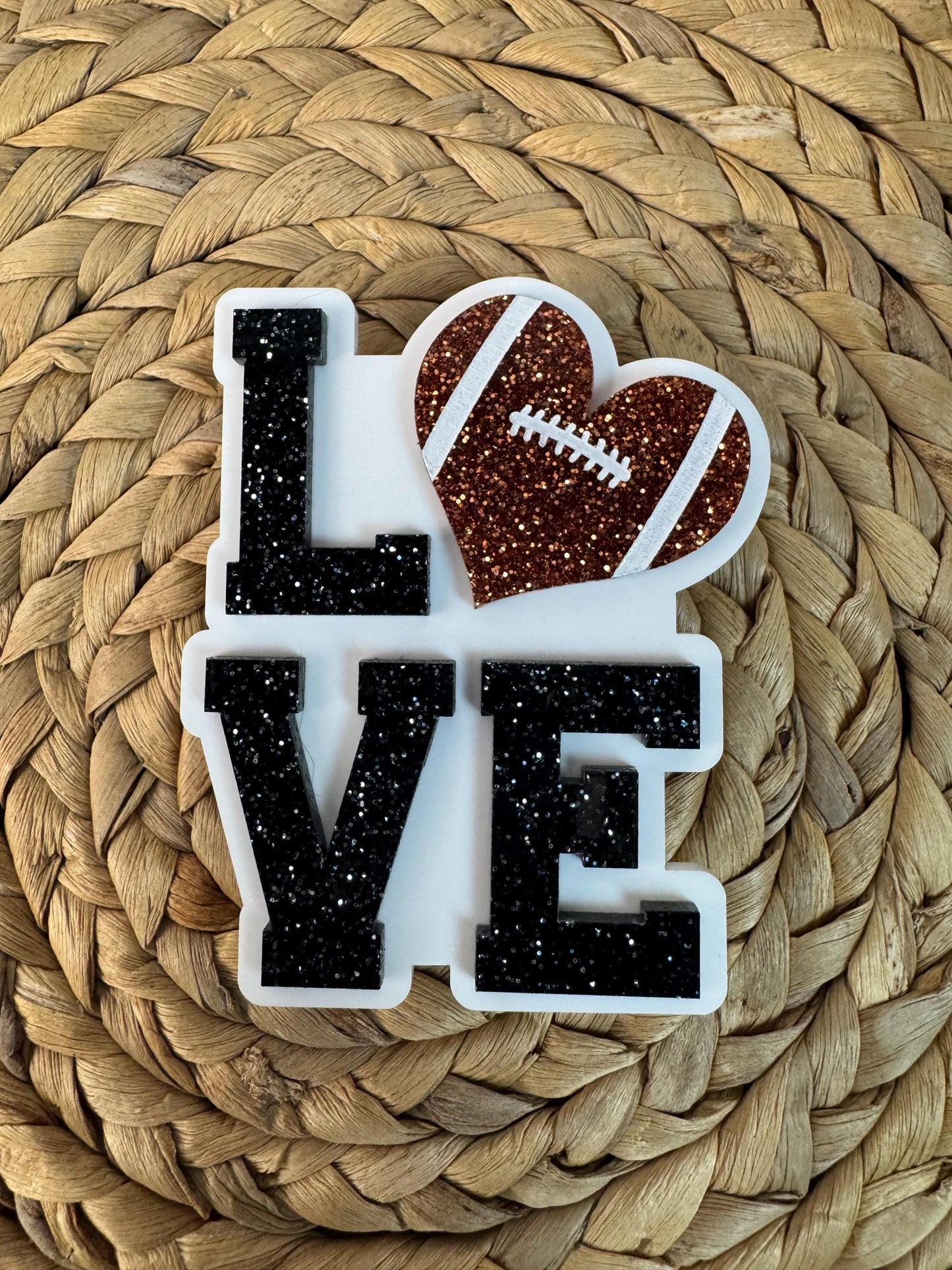 Football Love Bogg Bag Charm: Glitter Heart, Sports Fan Accessory