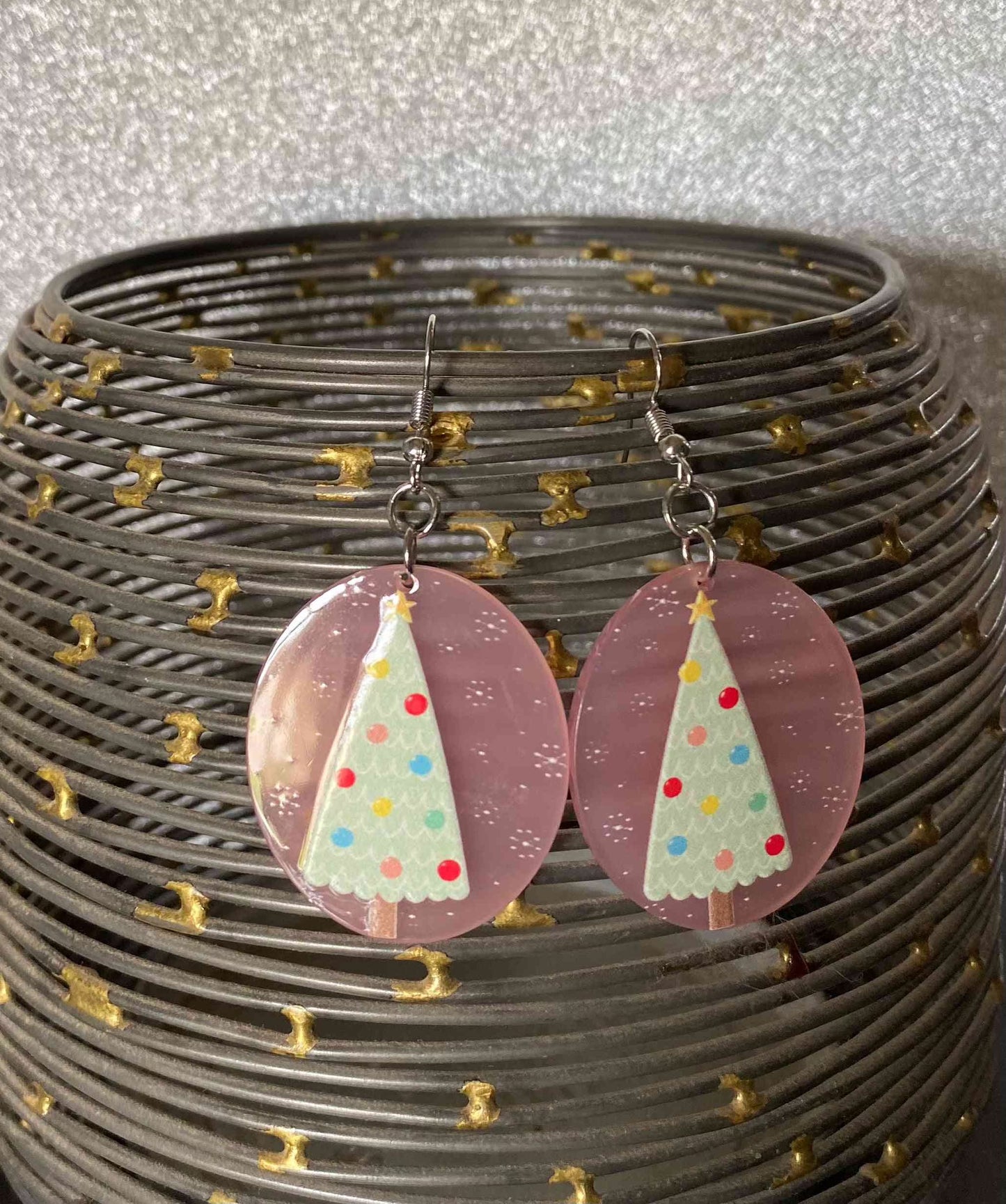 Pink Christmas Tree Earring