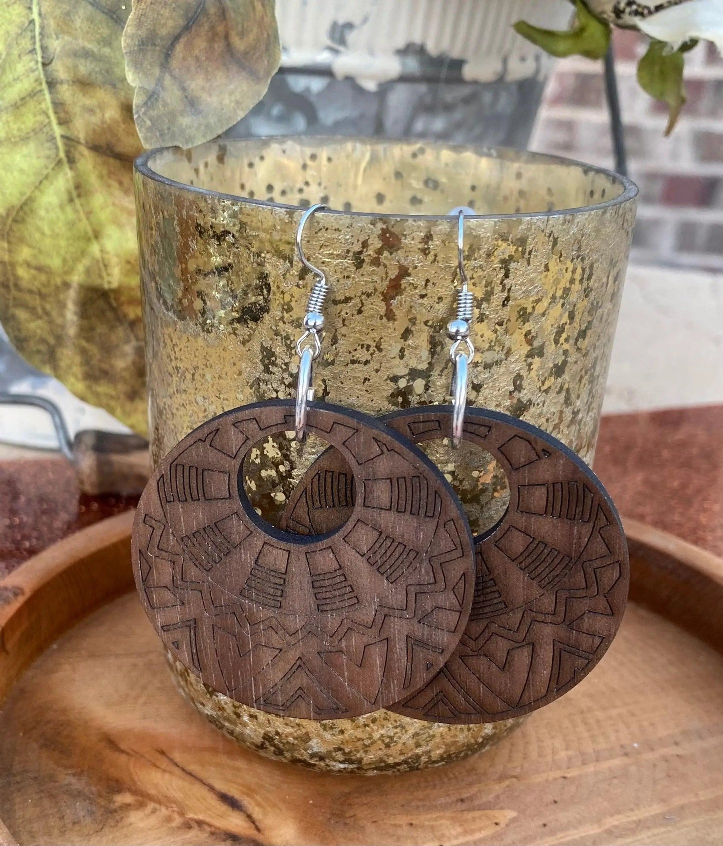 Laser Cut Round Walnut Earrings - The Swanky Bee