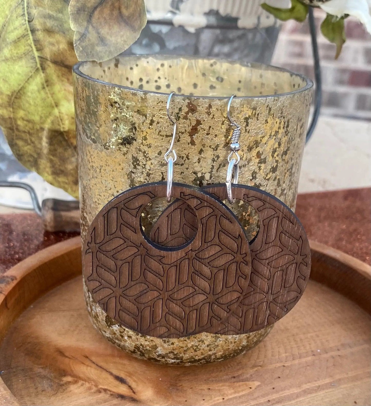 Laser Cut Round Walnut Earrings - The Swanky Bee