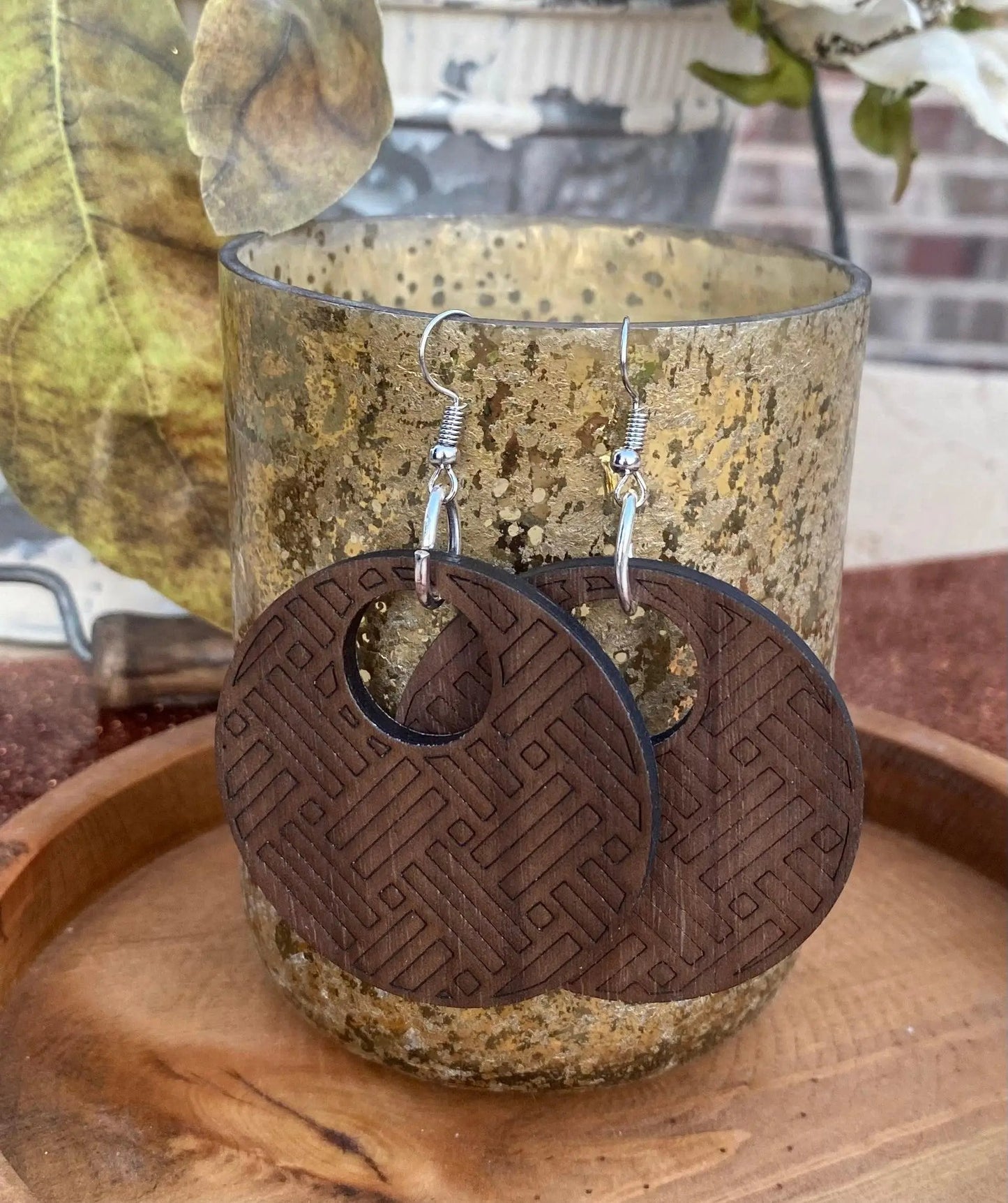 Laser Cut Round Walnut Earrings - The Swanky Bee
