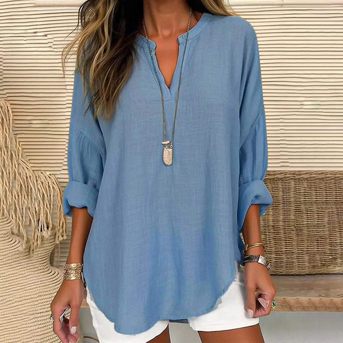 V-Neck Cotton Blend Breathable Shirt