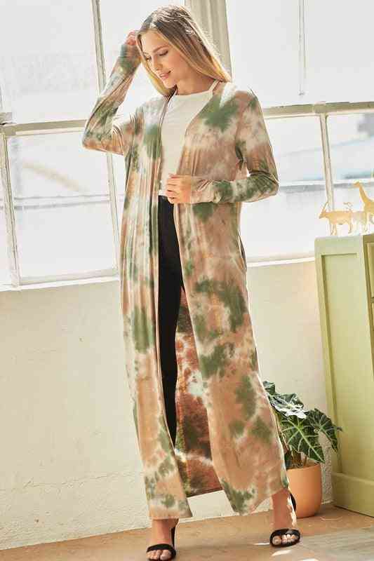Long Sleeve Tie Dye Maxi Cardigan with Pockets - The Swanky Bee