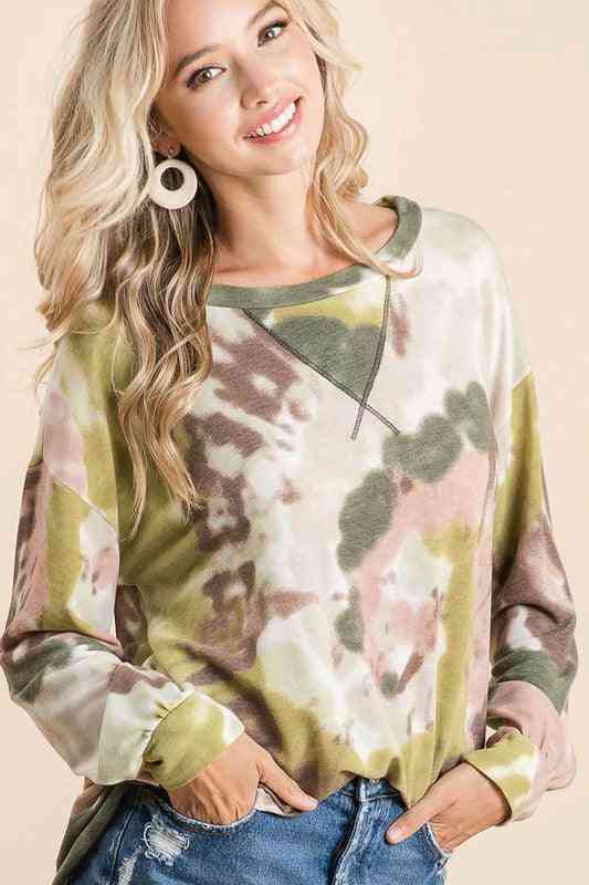 Olive Tie Dye Terry Pullover - The Swanky Bee