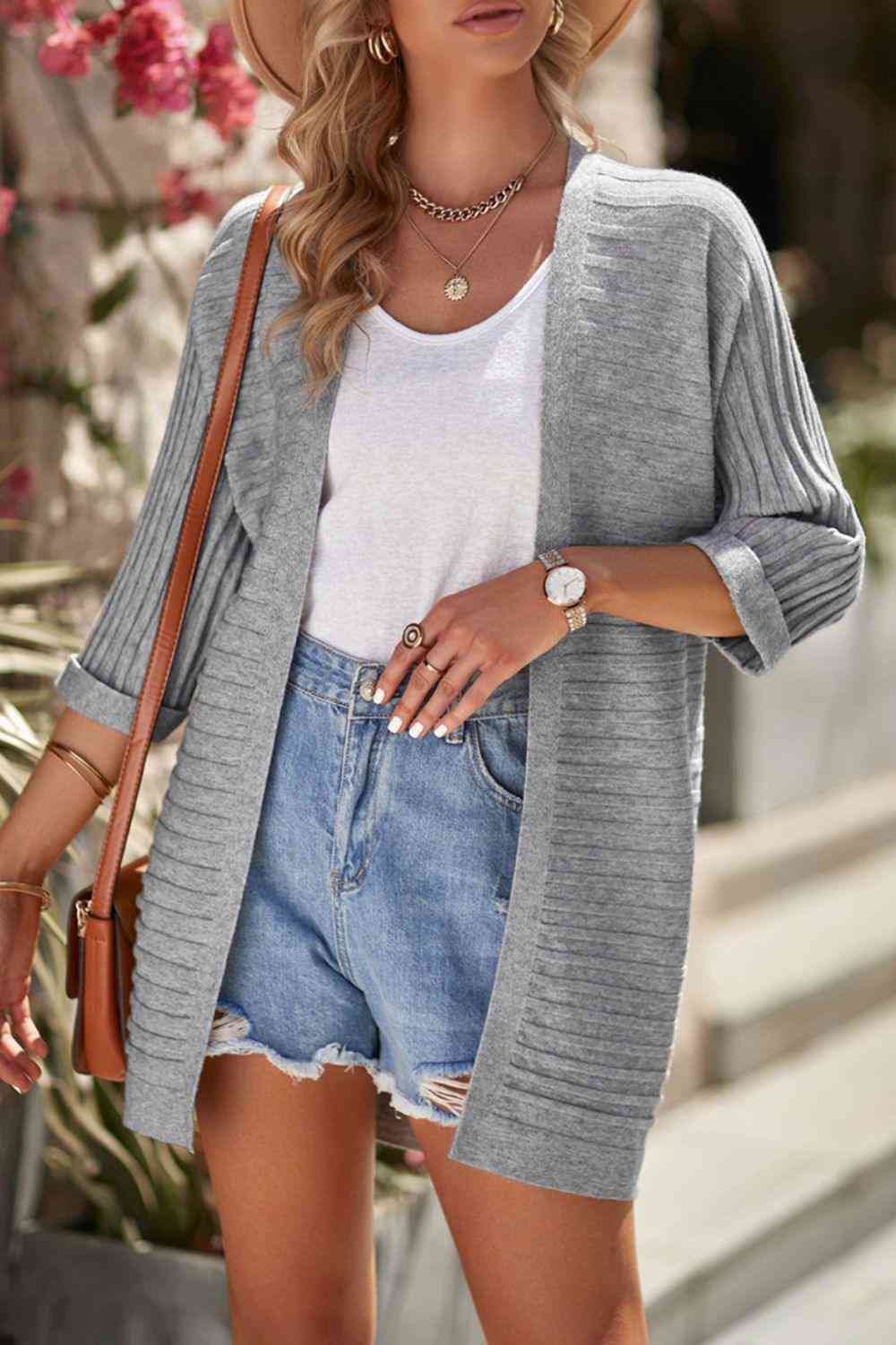 Ribbed Open Front Knit Cardigan - The Swanky Bee