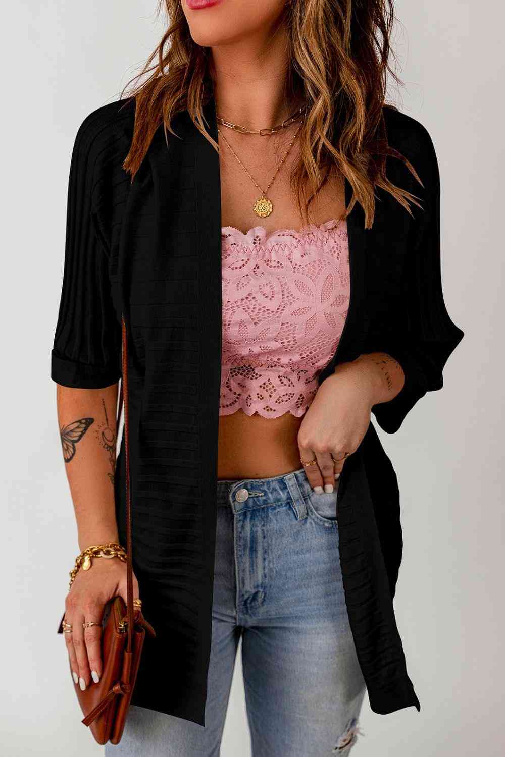 Ribbed Open Front Knit Cardigan - The Swanky Bee