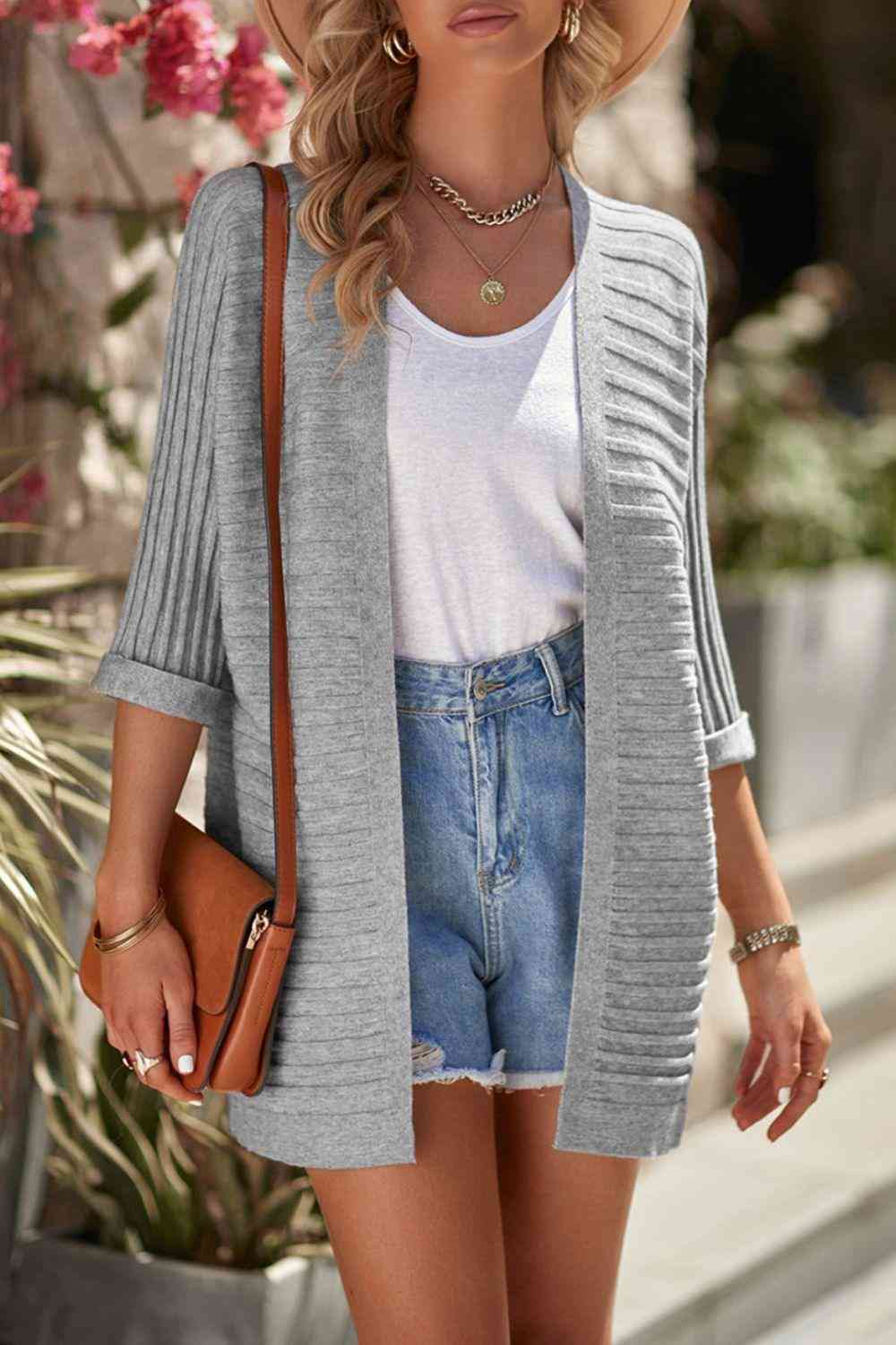 Ribbed Open Front Knit Cardigan - The Swanky Bee